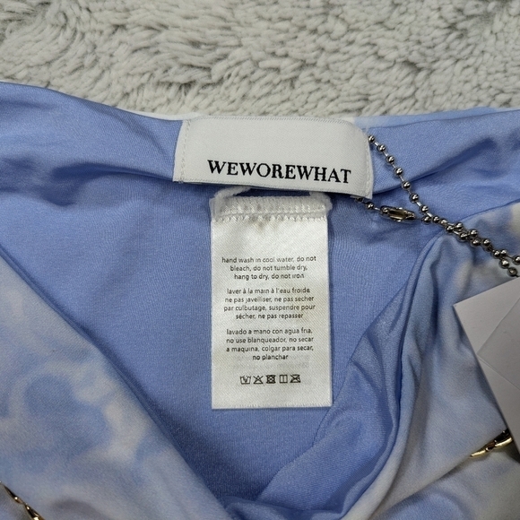 WeWoreWhat Swim Bottom Women's S Blue Powder Clouds Belted Emily Hi-Waist NEW - Picture 4 of 6